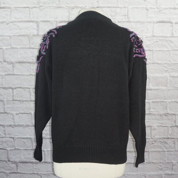 Vintage 80s Embroidered Beaded Rhinestone Embellished Cotton Sweater Large - Picture 2 of 7
